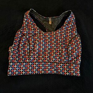 FP Movement Free People Strappy Racerback Sports Bra Red White Blue Floral Med